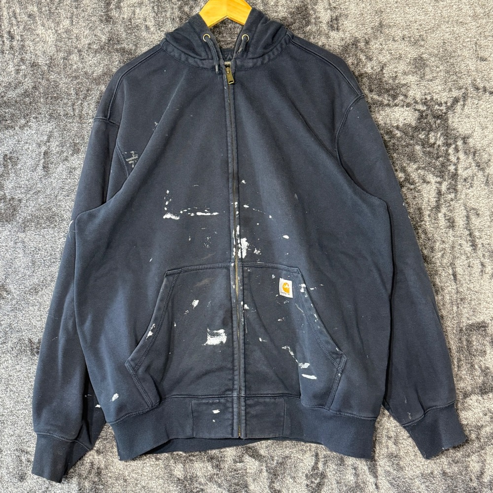 Carhartt Mens Hoodie Rain Defender XL Loose Fit‎ Navy Blue Full Zip Painter Work